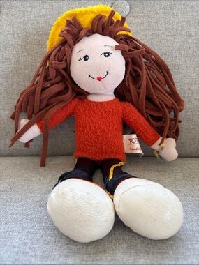 Vintage Tote-along Friendship Kids Rag Doll with orange Sweater, Brown Hair